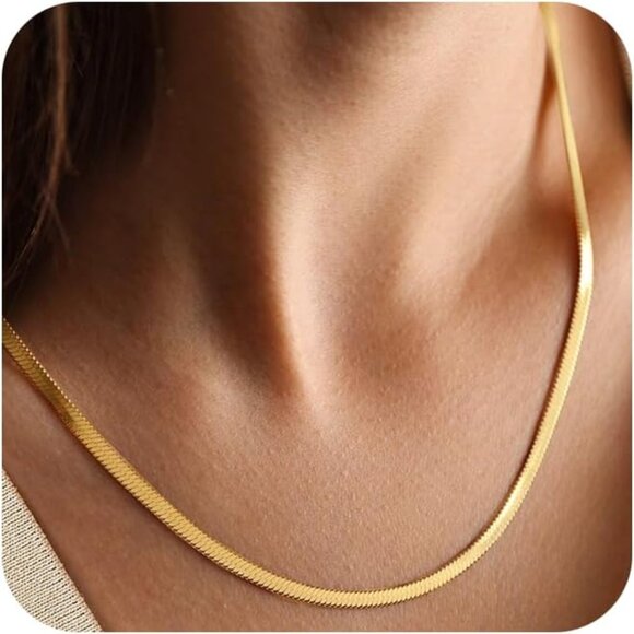 Jewelry - Gold Necklace for Women-14K Plated sterling silver Snake Chain Necklace Dainty S